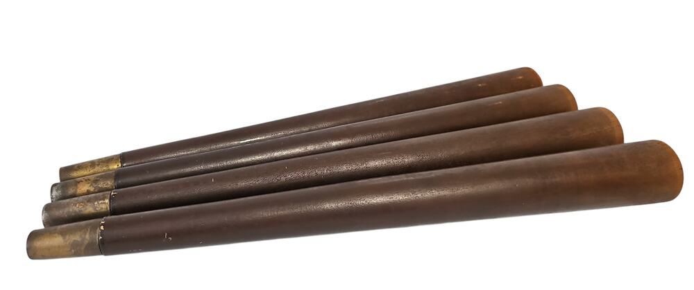 Vintage Mid Century Wood Tapered Furniture Legs Brass Tip Set of Four MCM 16"